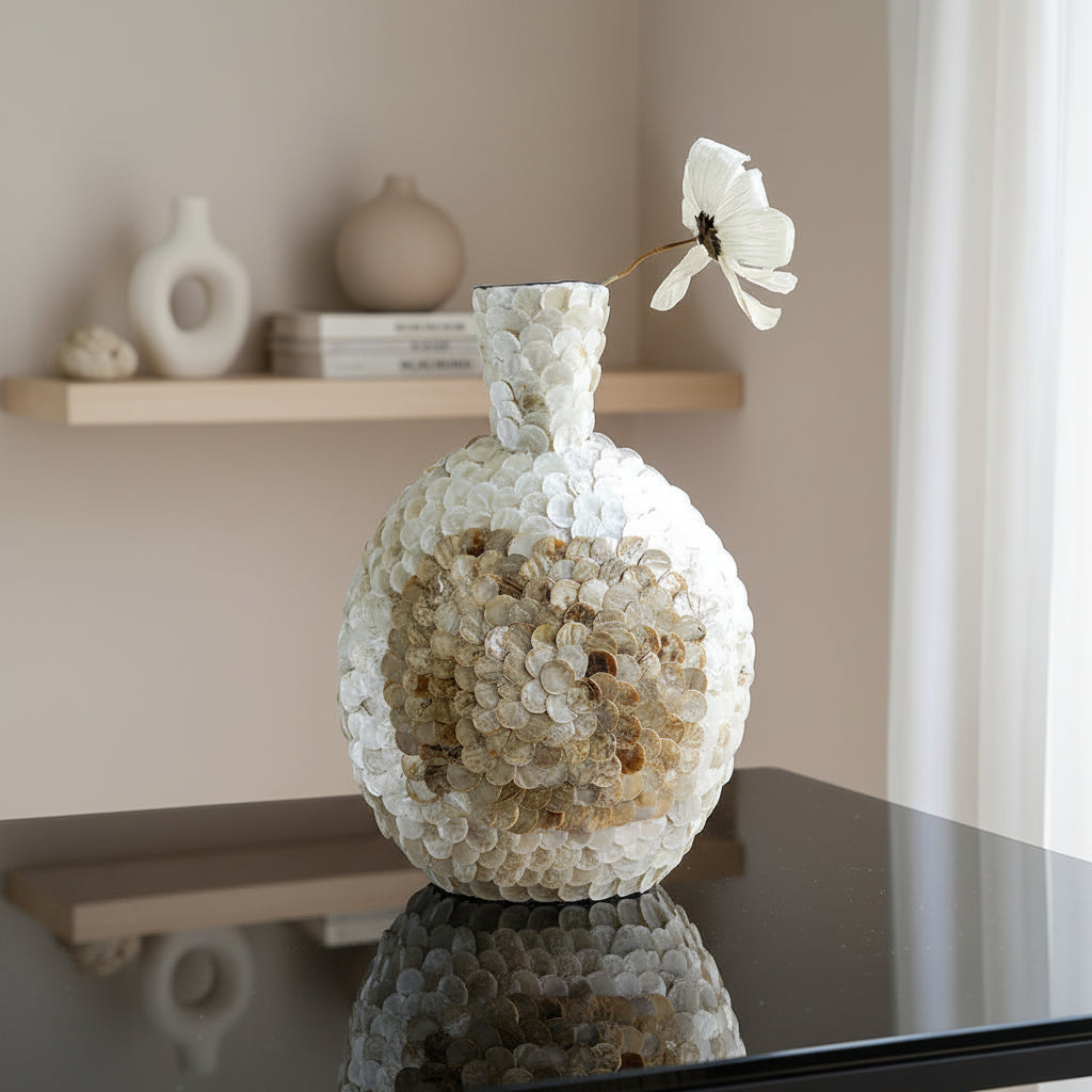 French Luxury Gold Shell Art Vase Maccy — front view, handmade decorative tabletop vase