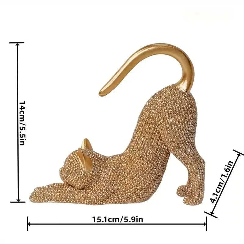 Cat Figurine, Cat Statue for Home Decoration, Resin Lazy Cat Stretching Sculpture, with Sparkling Crystal Desk Ornament, No Electricity Needed, Creative Gift for Cat Lovers, Suitable for Christmas, Halloween, and Birthday Gif 14:350853 sculptures
