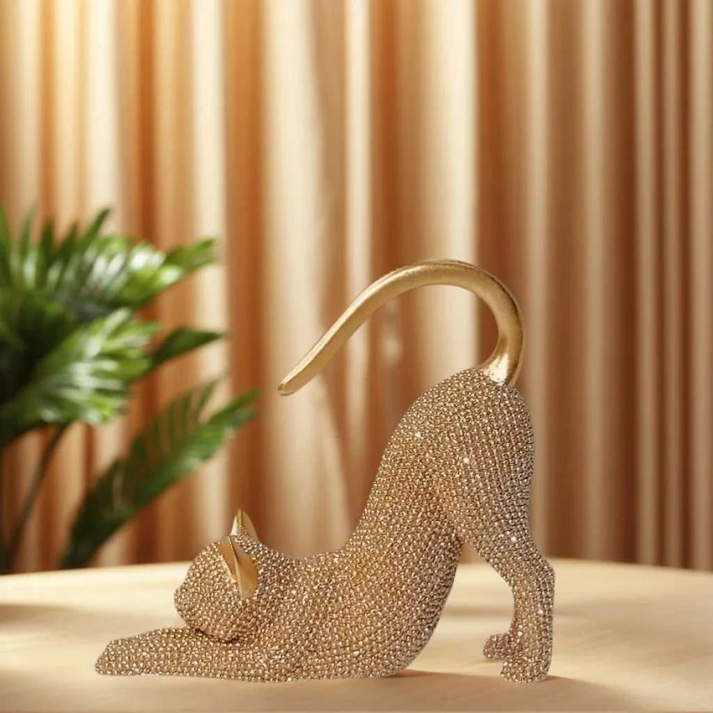 Cat Figurine, Cat Statue for Home Decoration, Resin Lazy Cat Stretching Sculpture, with Sparkling Crystal Desk Ornament, No Electricity Needed, Creative Gift for Cat Lovers, Suitable for Christmas, Halloween, and Birthday Gif 14:350853 sculptures