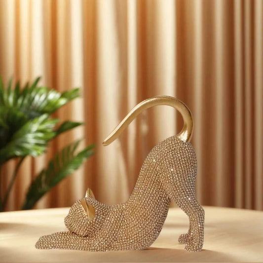 Cat Figurine, Cat Statue for Home Decoration, Resin Lazy Cat Stretching Sculpture, with Sparkling Crystal Desk Ornament, No Electricity Needed, Creative Gift for Cat Lovers, Suitable for Christmas, Halloween, and Birthday Gif 14:350853 sculptures