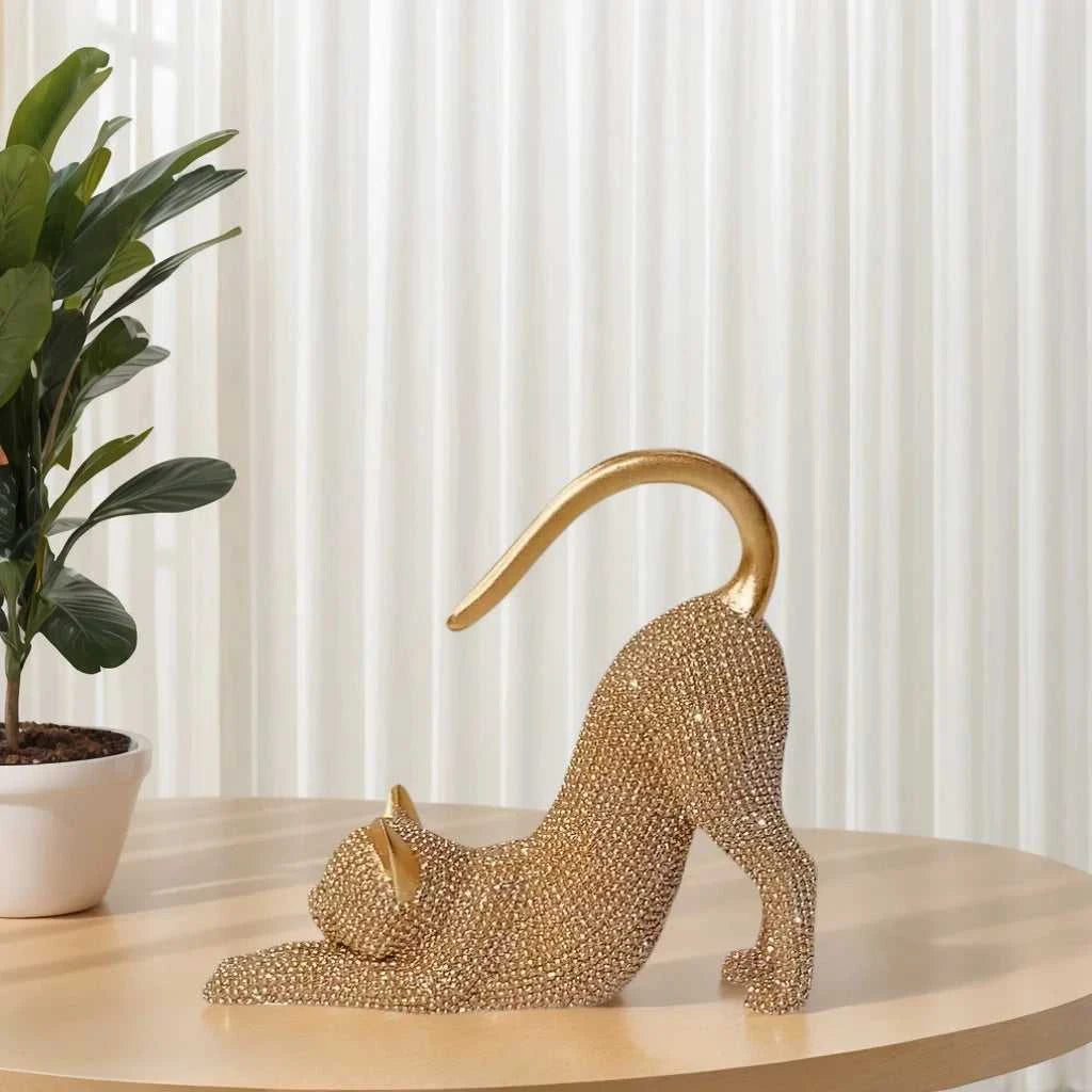 Cat Figurine, Cat Statue for Home Decoration, Resin Lazy Cat Stretching Sculpture, with Sparkling Crystal Desk Ornament, No Electricity Needed, Creative Gift for Cat Lovers, Suitable for Christmas, Halloween, and Birthday Gif 14:350853 sculptures