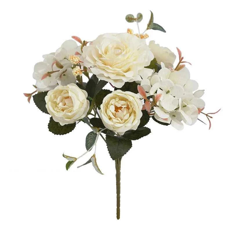 Geno Retro Silk Rose Bouquet - Artificial Hydrangea Peony Wedding Flowers 14:10#Red Artificial Flowers