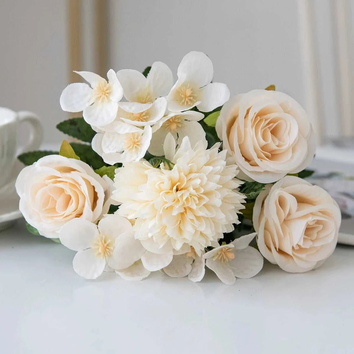 Geno Retro Silk Rose Bouquet - Artificial Hydrangea Peony Wedding Flowers 14:10#Red Artificial Flowers