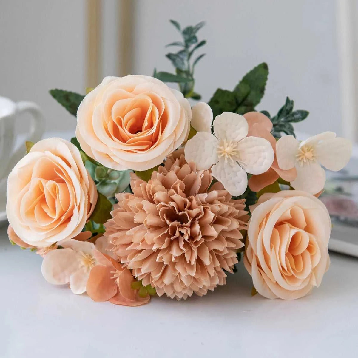 Geno Retro Silk Rose Bouquet - Artificial Hydrangea Peony Wedding Flowers 14:10#Red Artificial Flowers
