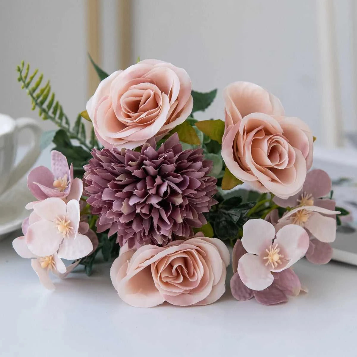 Geno Retro Silk Rose Bouquet - Artificial Hydrangea Peony Wedding Flowers 14:10#Red Artificial Flowers