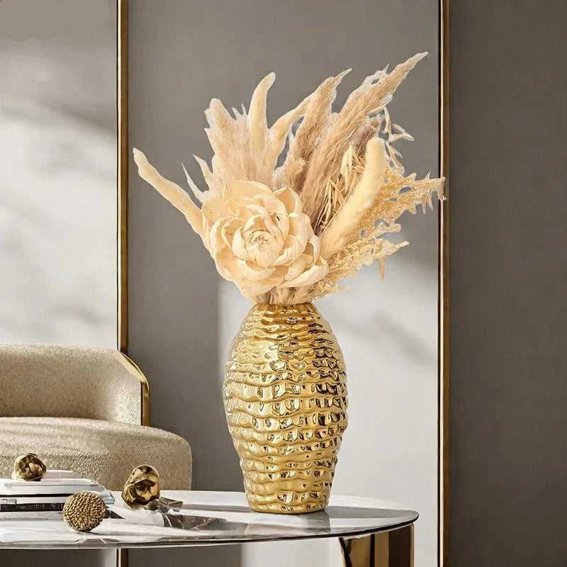 Ana Gold Wrinkle Ceramic Vase - Porcelain Flower Pot Desk Decor 14:29#S vase