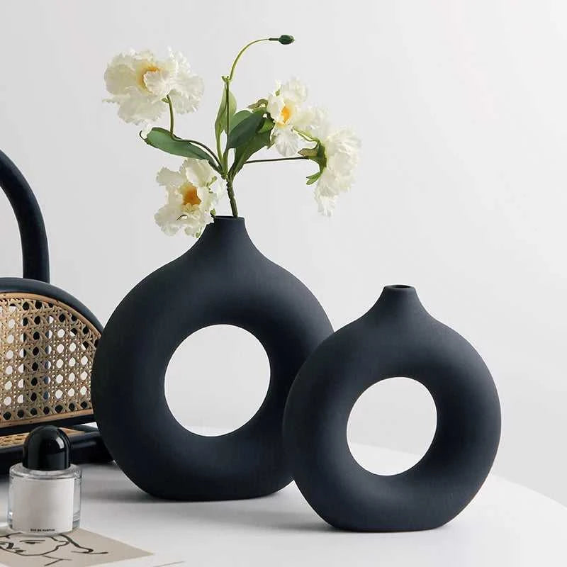 Havana Nordic Plastic Vase - Ceramic-Style Hollow Flower Bottle 14:366#Black Small;200007763:201336100 vase