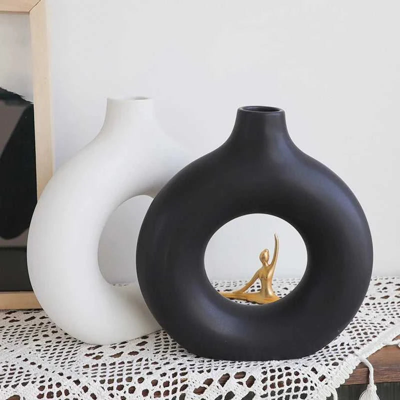Havana Nordic Plastic Vase - Ceramic-Style Hollow Flower Bottle 14:366#Black Small;200007763:201336100 vase