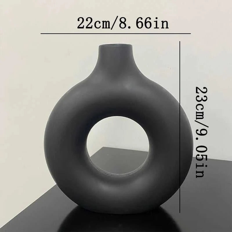 Havana Nordic Plastic Vase - Ceramic-Style Hollow Flower Bottle 14:366#Black Small;200007763:201336100 vase