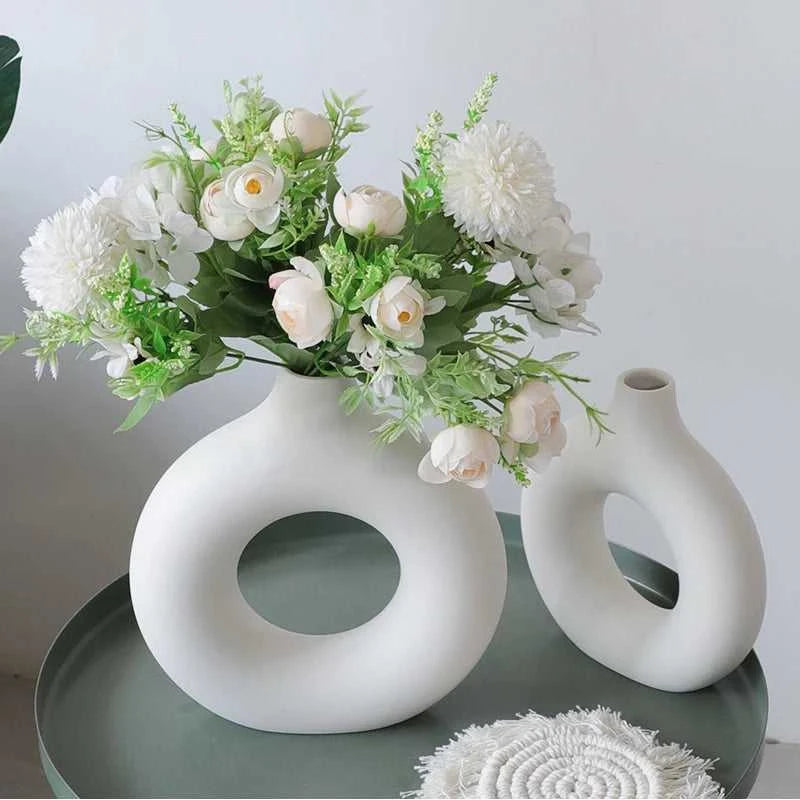 Havana Nordic Plastic Vase - Ceramic-Style Hollow Flower Bottle 14:366#Black Small;200007763:201336100 vase