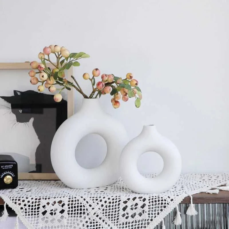 Havana Nordic Plastic Vase - Ceramic-Style Hollow Flower Bottle 14:366#Black Small;200007763:201336100 vase
