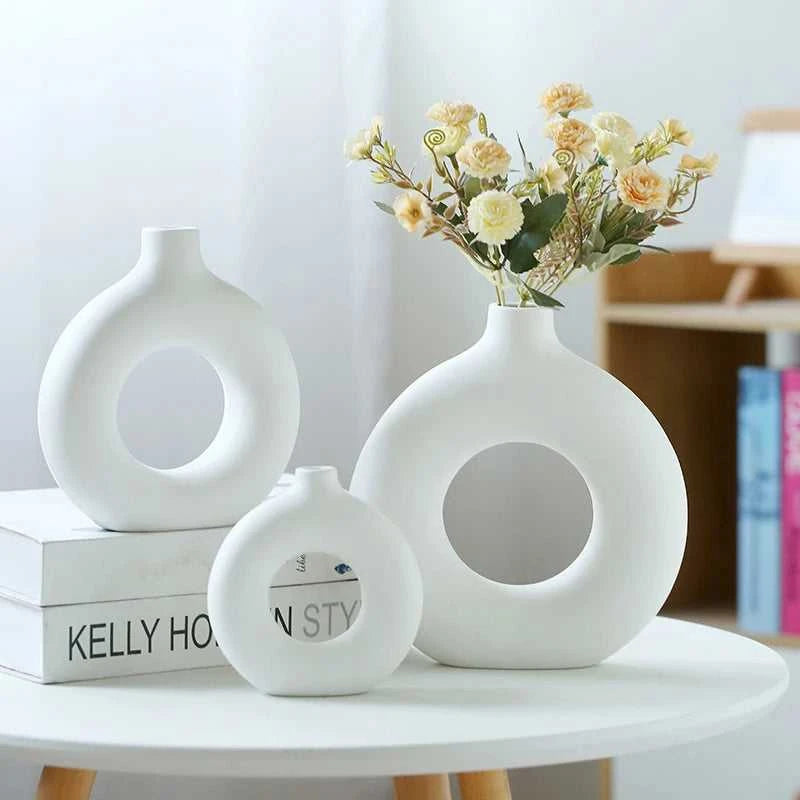 Havana Nordic Plastic Vase - Ceramic-Style Hollow Flower Bottle 14:366#Black Small;200007763:201336100 vase