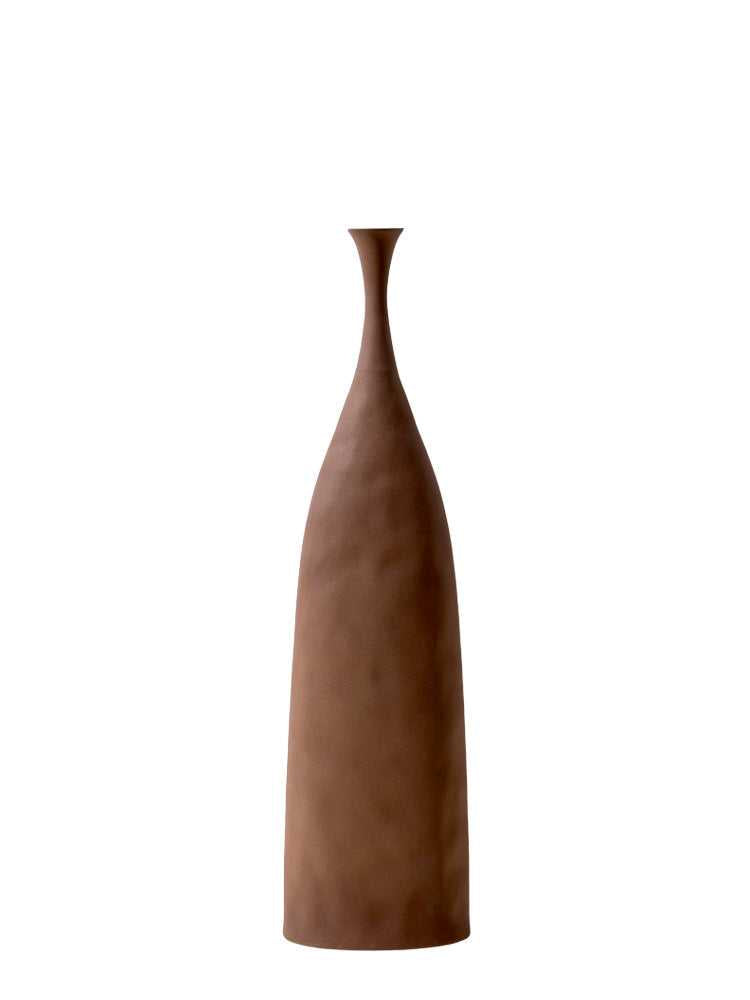 Hecho brown tall ceramic vase – handmade matte pottery vase for modern living room decor