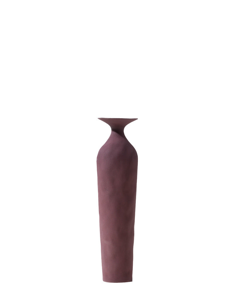 Hecho burgundy tall slim ceramic vase – handmade matte pottery vase for minimalist home decor