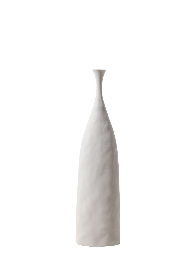 Hecho white tall slim ceramic vase – handmade matte Nordic pottery vase for home decor