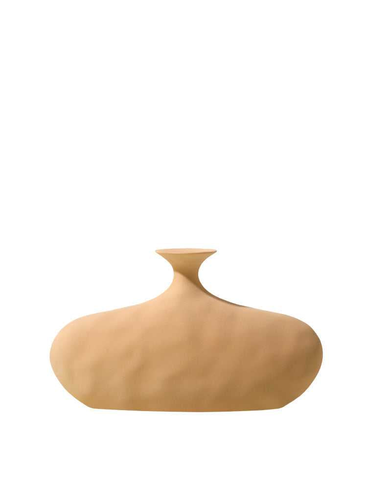 Hecho yellow wide ceramic vase – handmade matte decorative pottery vase for shelf decor