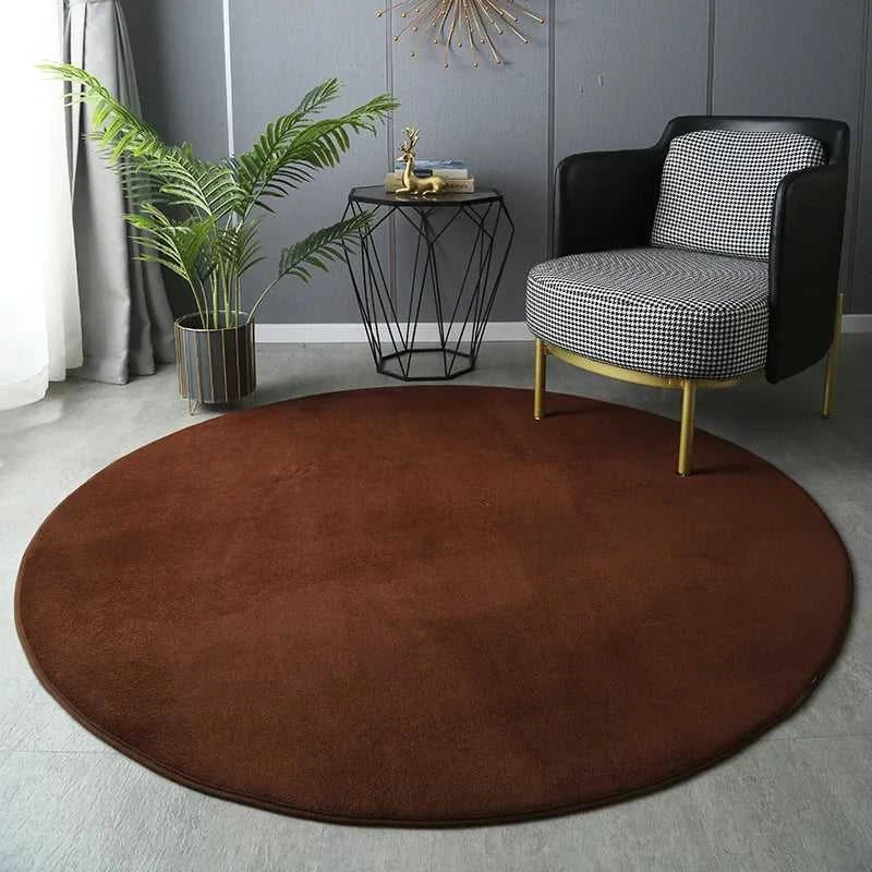 Hexie Round Coral Velvet Carpet - Thickened Soft Bedroom Rug 14:200002984#Coffee;5:89454522#60x60cm Rugs