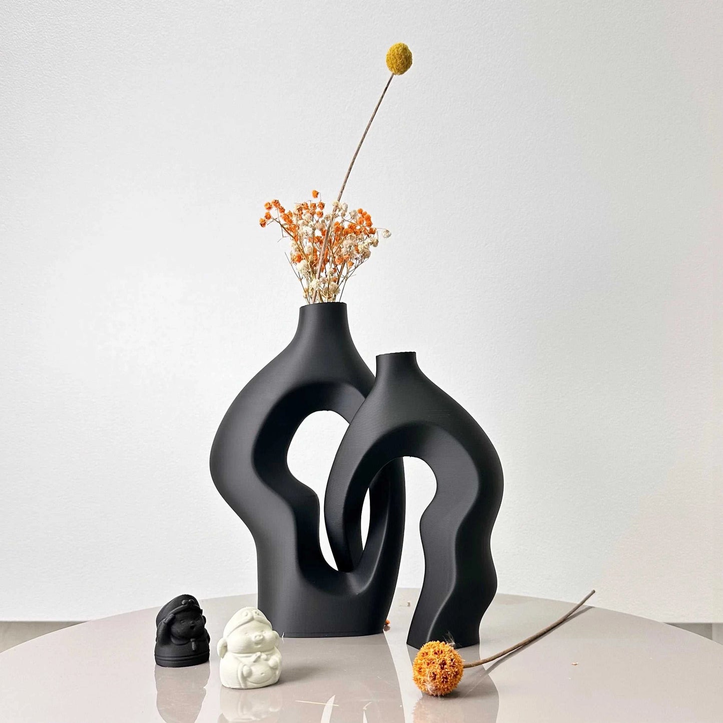 Hilly Plastic Twisty Artistic Vases Set of 2 - Modern Dried Flower Decor 14:200004889#Matcha green vase
