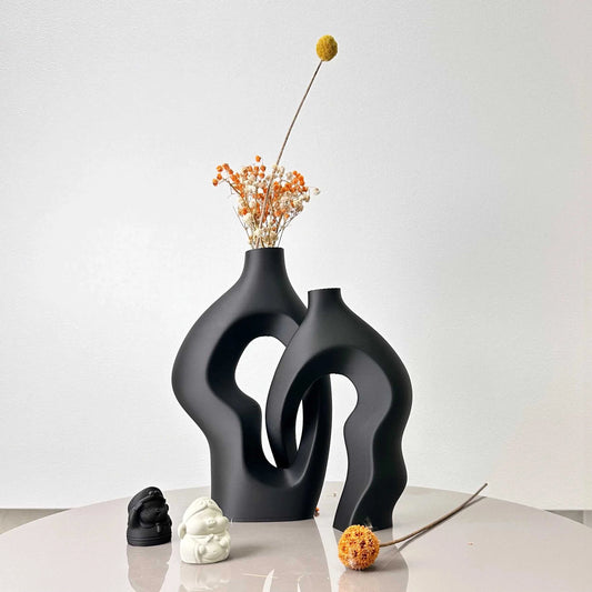 Hilly Plastic Twisty Artistic Vases Set of 2 - Modern Dried Flower Decor 14:200004889#Matcha green vase