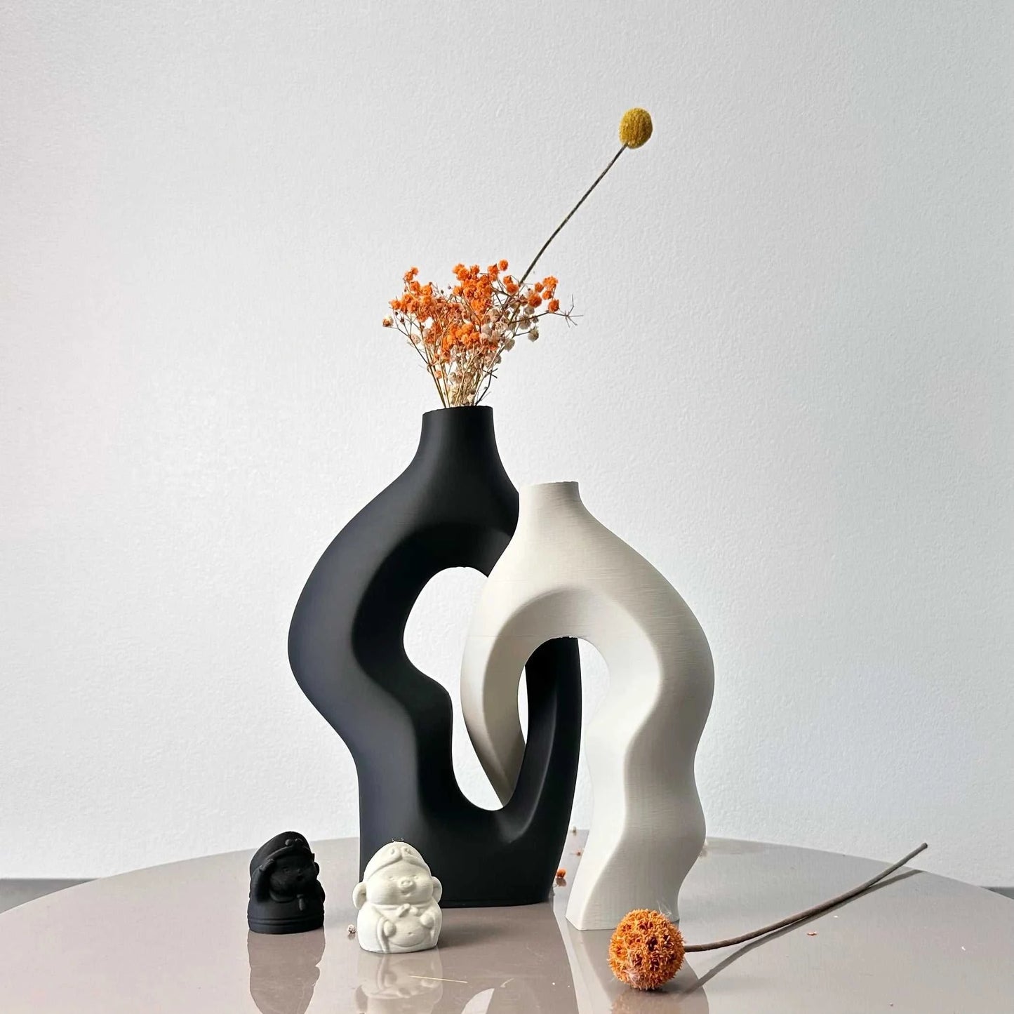 Hilly Plastic Twisty Artistic Vases Set of 2 - Modern Dried Flower Decor 14:200004889#Matcha green vase