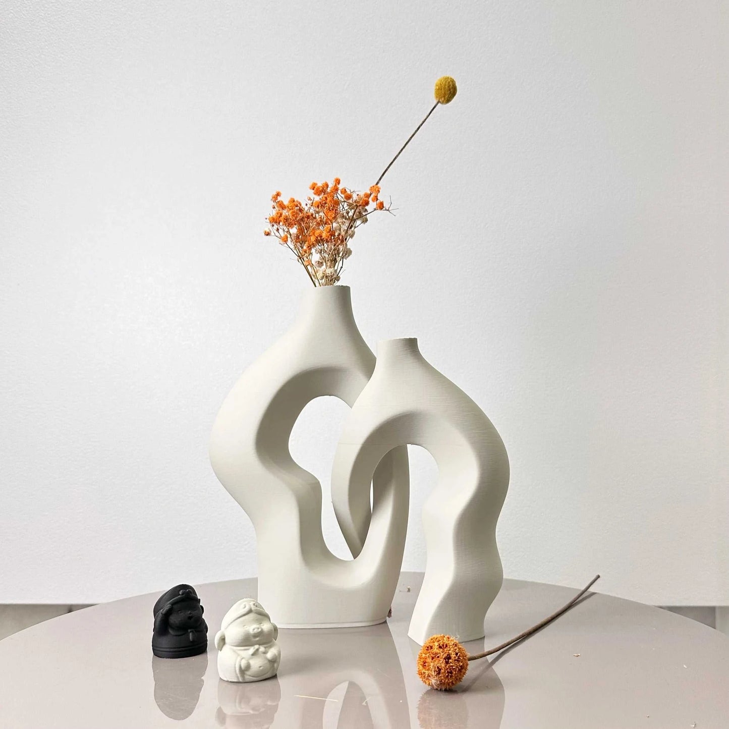 Hilly Plastic Twisty Artistic Vases Set of 2 - Modern Dried Flower Decor 14:200004889#Matcha green vase