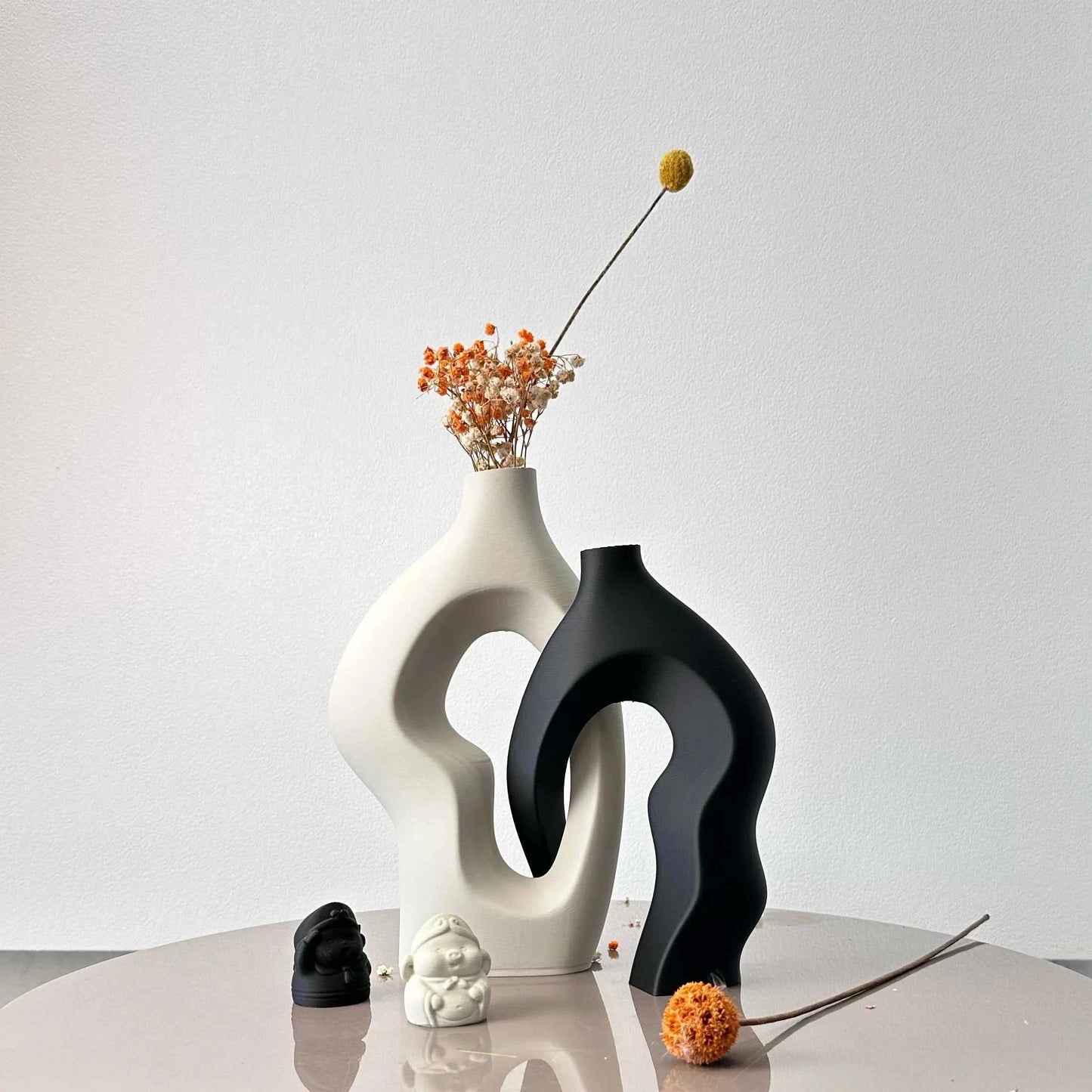 Hilly Plastic Twisty Artistic Vases Set of 2 - Modern Dried Flower Decor 14:200004889#Matcha green vase