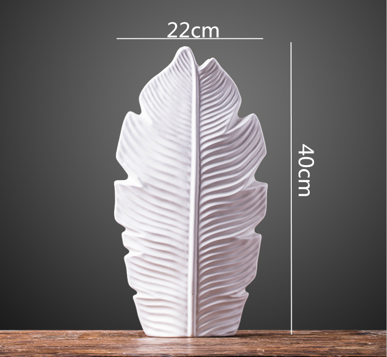Hoja white ceramic leaf vase small size 22x40cm – white leaf vase for shelf decor