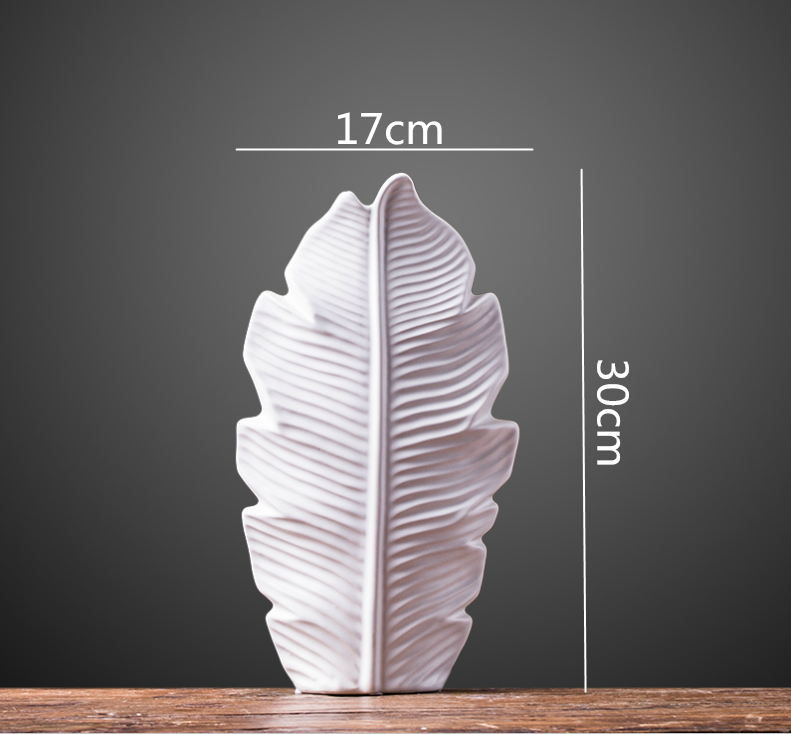 Hoja white ceramic leaf vase small size 17x30cm – white leaf vase for shelf decor