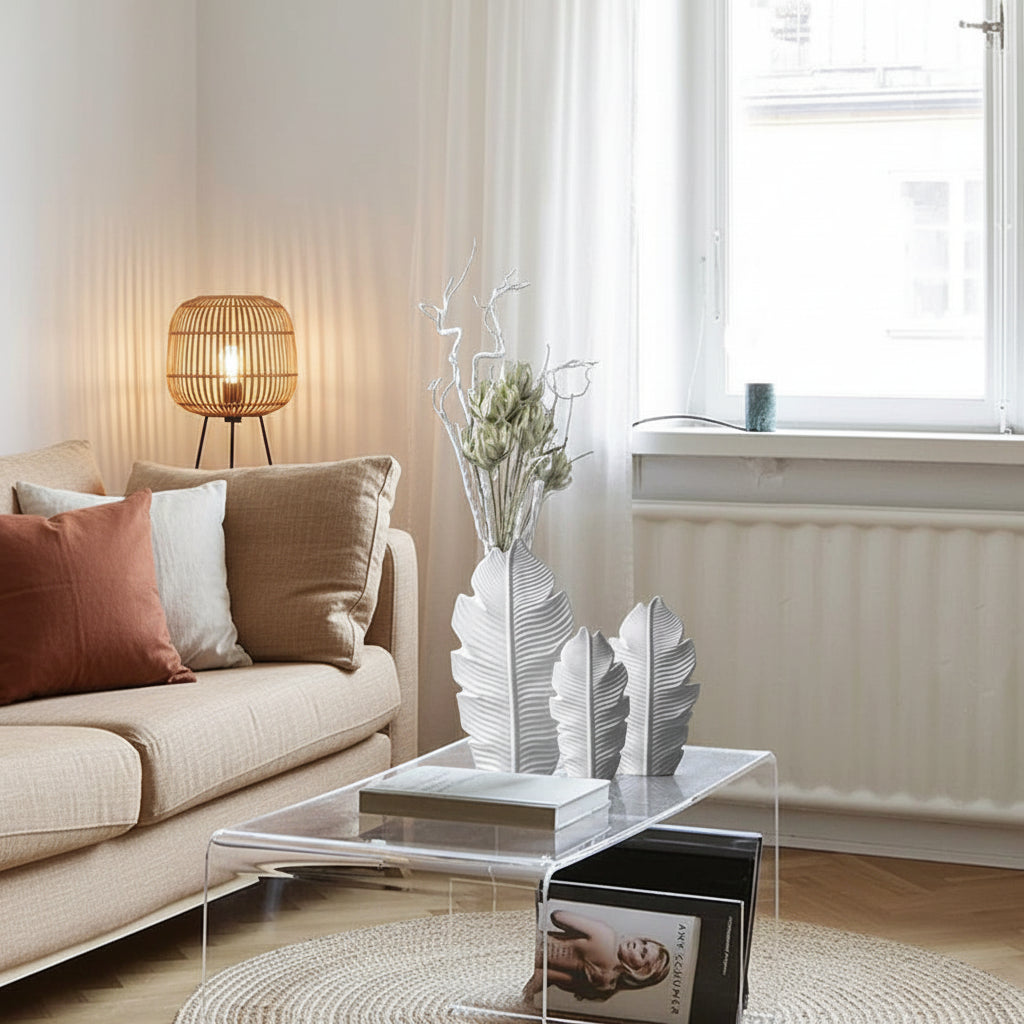 Hoja white ceramic leaf decorative vase set styled – Nordic minimalist home decor