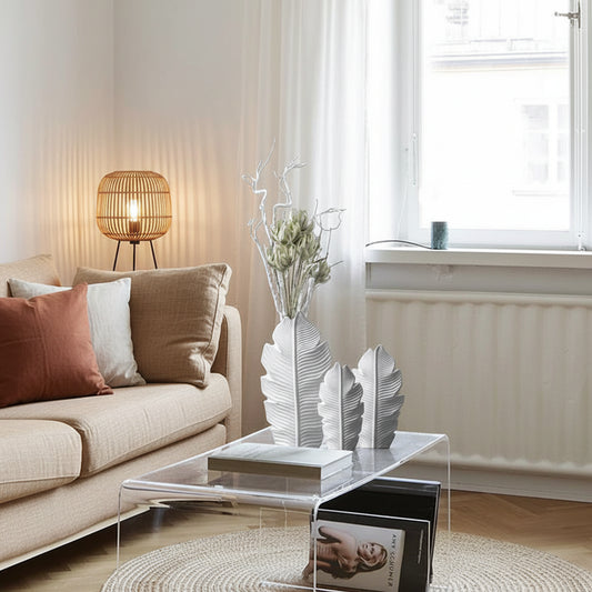 Hoja white ceramic leaf decorative vase set styled – Nordic minimalist home decor