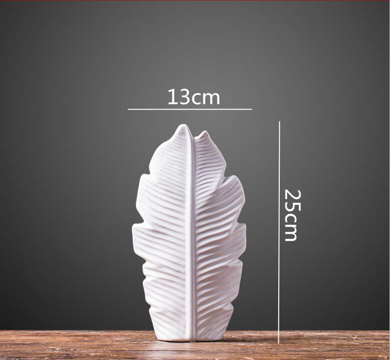 Hoja white ceramic leaf vase small size 13x25cm – white leaf vase for shelf decor