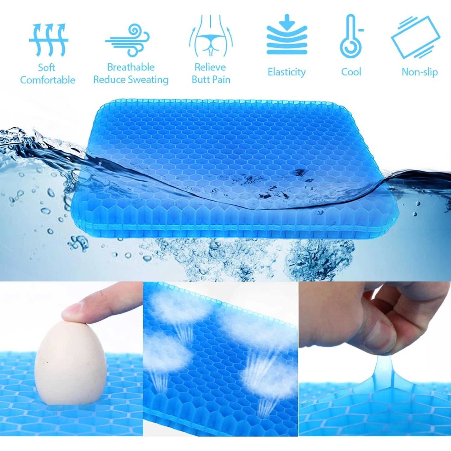 New honeycomb seat cushion, highly elastic, non-collapsible, breathable and cool, suitable for automobiles, offices outdoor use 14:173 comfort essentials