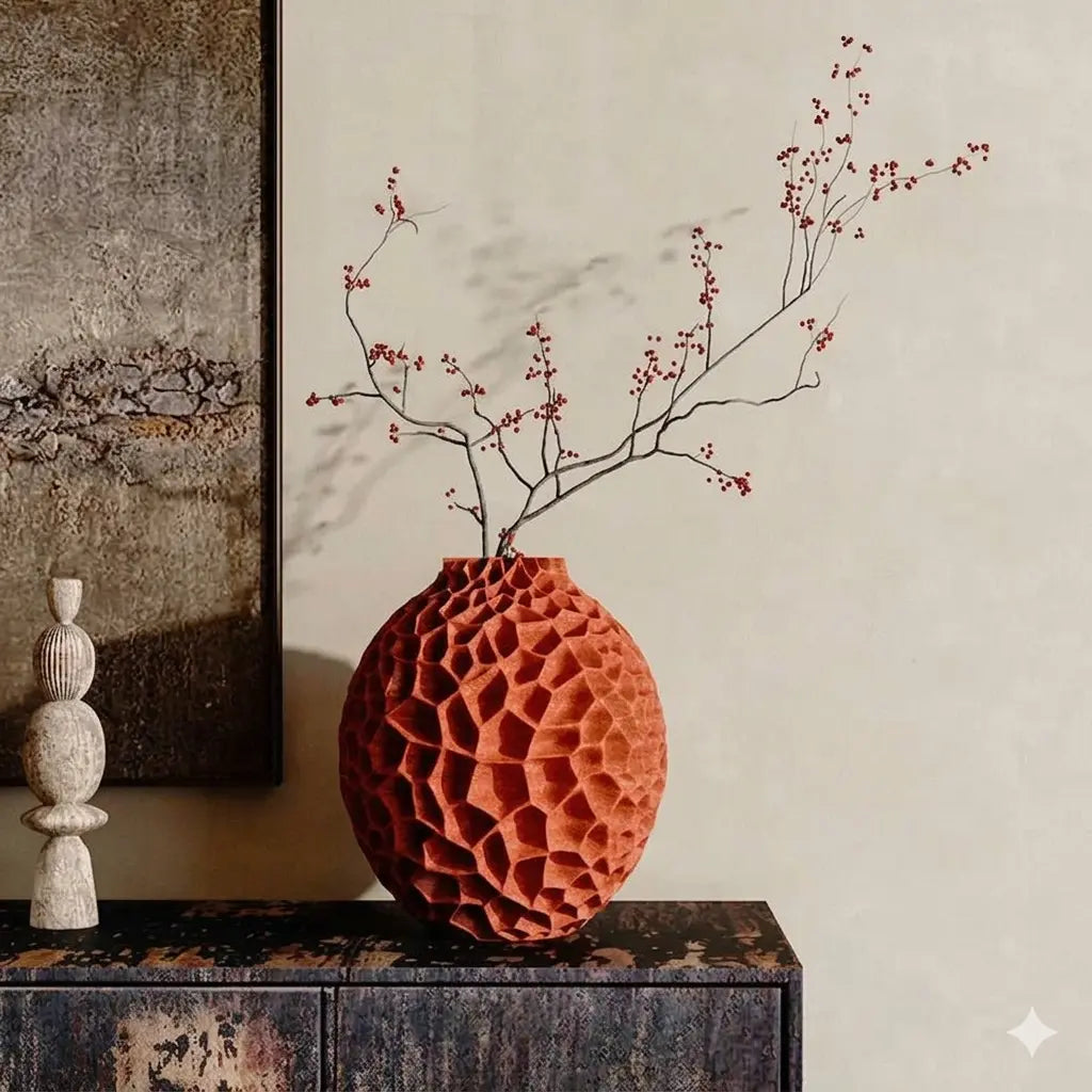Honeycomb Texture Creative Vase Desk Decoration Artificial Flower Decorative Flower Arrangement Floral Vase Room Aesthetic Decor 14:29#Orange-S vase