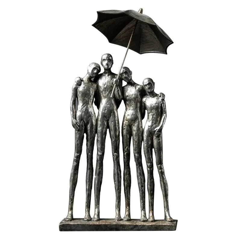 Family Figures Under Umbrella Statue Desk Decoration Ornaments Protector Abstract Character Resin Sculpture Room Aesthetic Decor 14:200006151#A sculptures