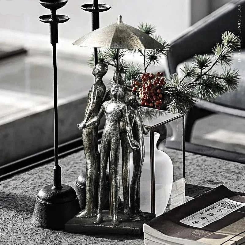Family Figures Under Umbrella Statue Desk Decoration Ornaments Protector Abstract Character Resin Sculpture Room Aesthetic Decor 14:200006151#A sculptures