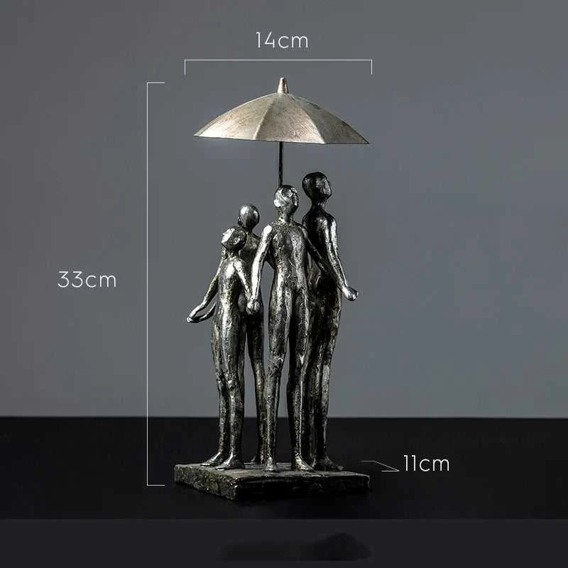 Family Figures Under Umbrella Statue Desk Decoration Ornaments Protector Abstract Character Resin Sculpture Room Aesthetic Decor 14:200006151#A sculptures