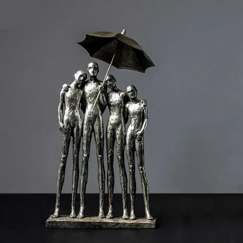 Family Figures Under Umbrella Statue Desk Decoration Ornaments Protector Abstract Character Resin Sculpture Room Aesthetic Decor 14:200006151#A sculptures