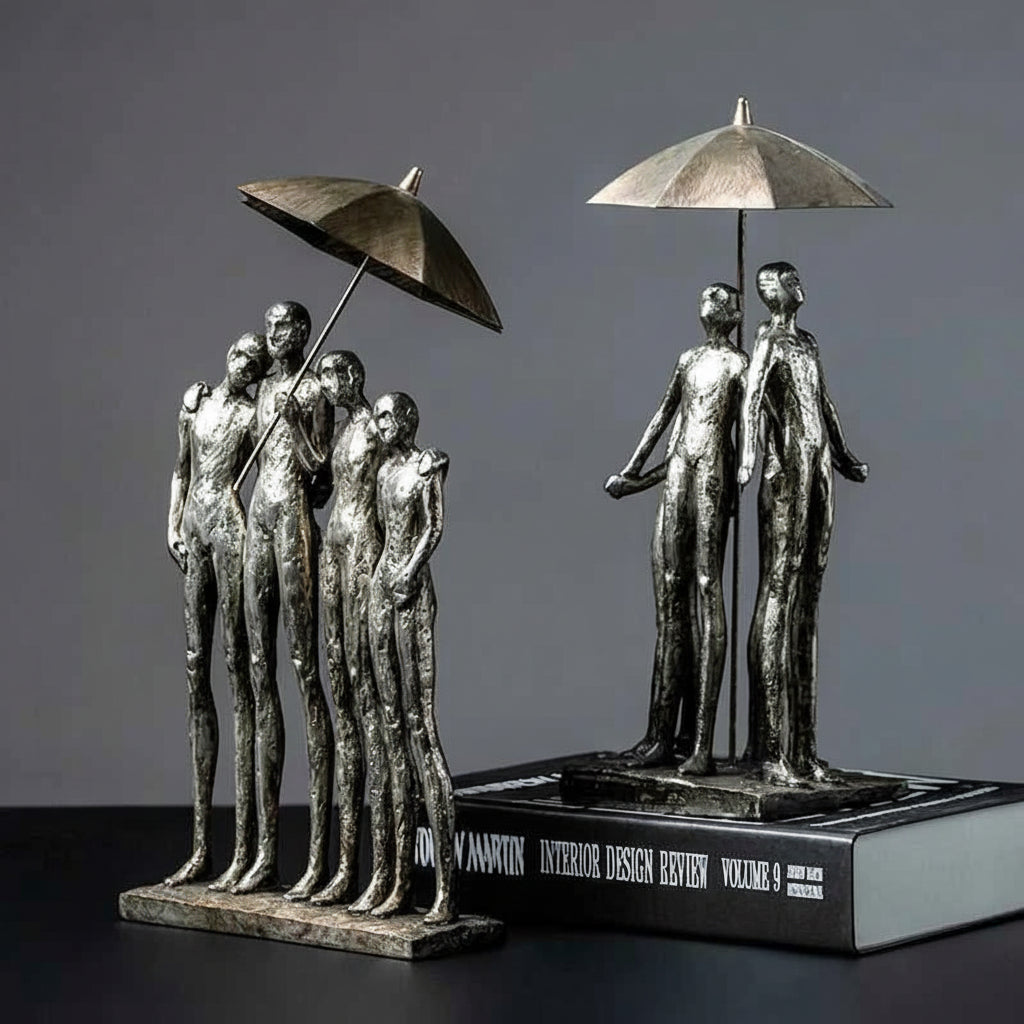 Family Figures Under Umbrella Statue Desk Decoration Ornaments Protector Abstract Character Resin Sculpture Room Aesthetic Decor 14:200006151#A sculptures