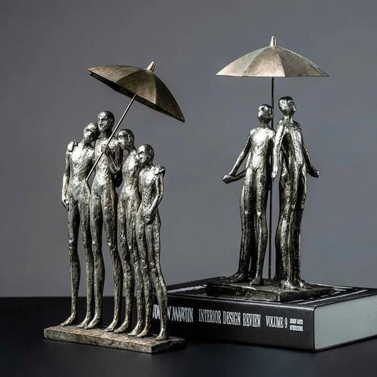 Family Figures Under Umbrella Statue Desk Decoration Ornaments Protector Abstract Character Resin Sculpture Room Aesthetic Decor 14:200006151#A sculptures
