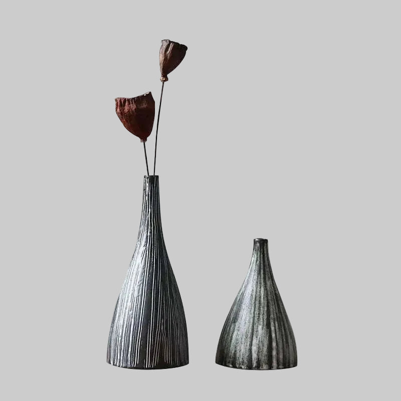 Ceramic vase new Chinese Zen vertical stripe handmade flower creative living room hotel decorative arts and crafts 14:29#large 22X8.8CM Vases