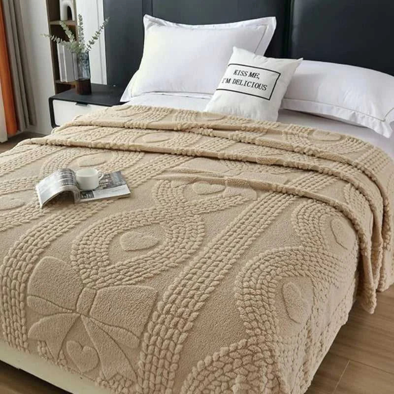 Lumina Premium Coral Fleece Blanket - Love Bow Embossed Home Throw 14:29#colour 01;5:201299018#70x100cm 1pcs Blankets & Throws
