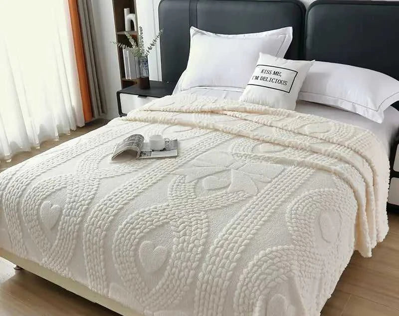 Lumina Premium Coral Fleece Blanket - Love Bow Embossed Home Throw 14:29#colour 01;5:201299018#70x100cm 1pcs Blankets & Throws