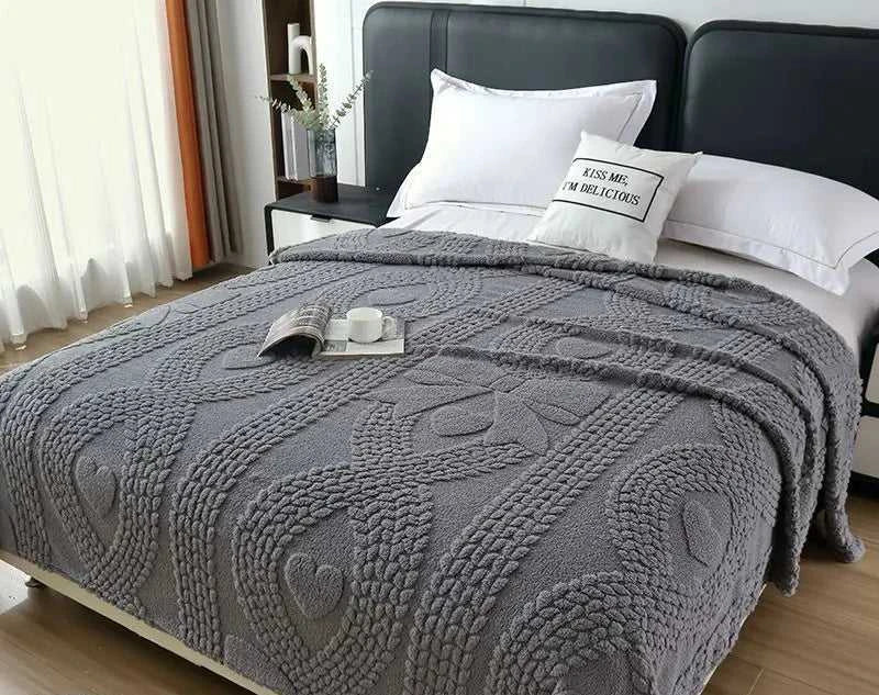 Lumina Premium Coral Fleece Blanket - Love Bow Embossed Home Throw 14:29#colour 01;5:201299018#70x100cm 1pcs Blankets & Throws