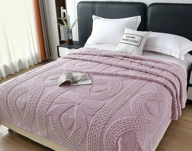 Lumina Premium Coral Fleece Blanket - Love Bow Embossed Home Throw 14:29#colour 01;5:201299018#70x100cm 1pcs Blankets & Throws