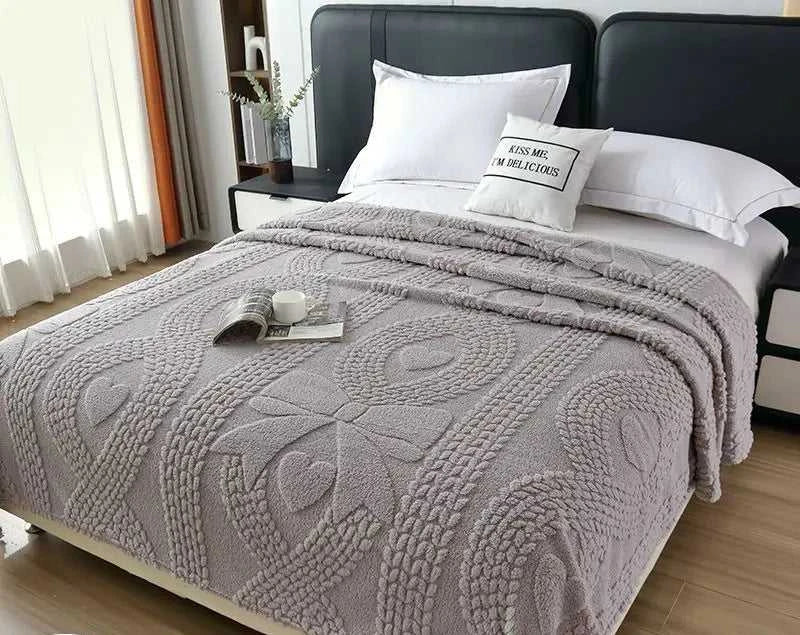 Lumina Premium Coral Fleece Blanket - Love Bow Embossed Home Throw 14:29#colour 01;5:201299018#70x100cm 1pcs Blankets & Throws