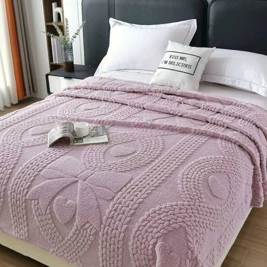 Lumina Premium Coral Fleece Blanket - Love Bow Embossed Home Throw 14:29#colour 01;5:201299018#70x100cm 1pcs Blankets & Throws