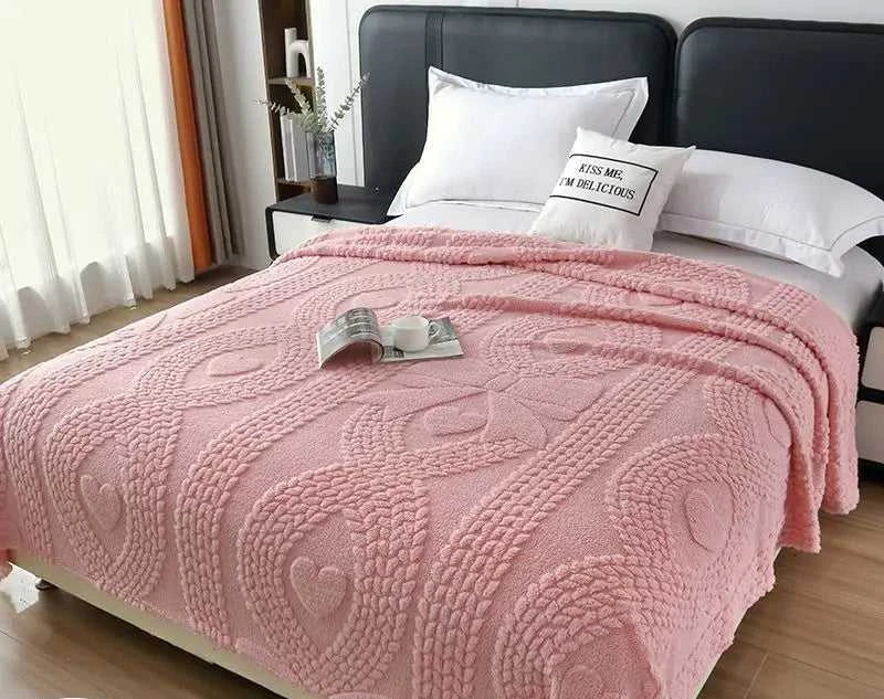 Lumina Premium Coral Fleece Blanket - Love Bow Embossed Home Throw 14:29#colour 01;5:201299018#70x100cm 1pcs Blankets & Throws