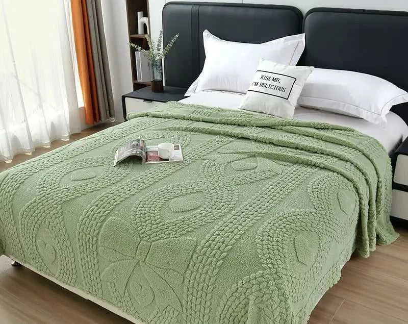 Lumina Premium Coral Fleece Blanket - Love Bow Embossed Home Throw 14:29#colour 01;5:201299018#70x100cm 1pcs Blankets & Throws