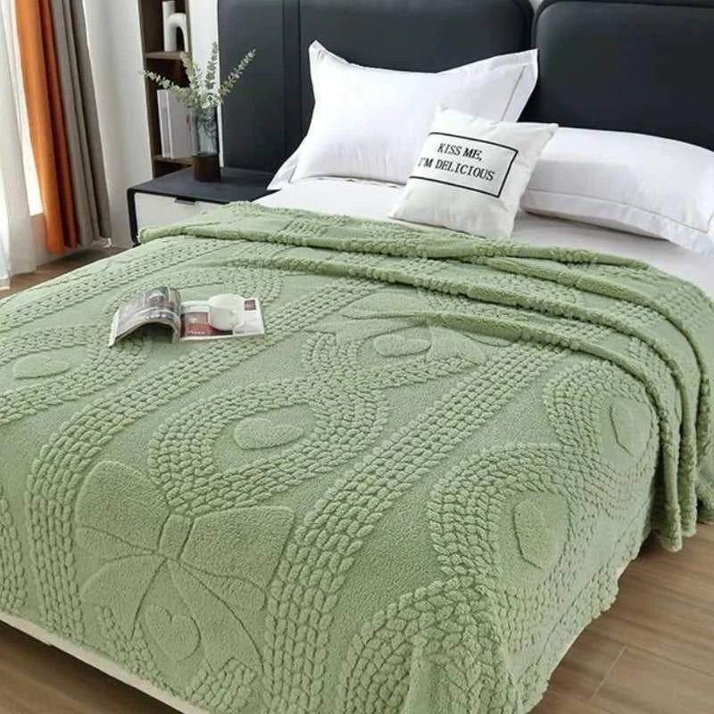 Lumina Premium Coral Fleece Blanket - Love Bow Embossed Home Throw 14:29#colour 01;5:201299018#70x100cm 1pcs Blankets & Throws