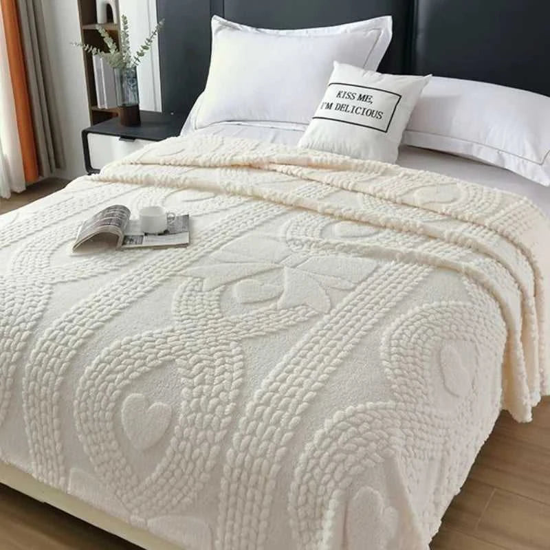 Lumina Premium Coral Fleece Blanket - Love Bow Embossed Home Throw 14:29#colour 01;5:201299018#70x100cm 1pcs Blankets & Throws